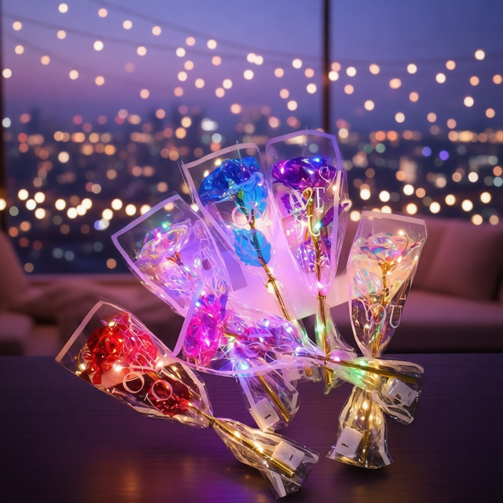 ห่อ LED Rose Bouquet Magic Gold ฟอยล์ Rose ของขวัญที่สมบูรณ์แบบสําหรับแฟนแฟน