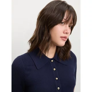 [Pomelo] เสื้อโปโลถักแขนสามส่วน / Knitted Three-Quarter-Sleeve Polo Top