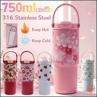Tumbler 750ML Hot and Cold 316 Stainless Steel Water Bottle with Handle Straw Office School Travel