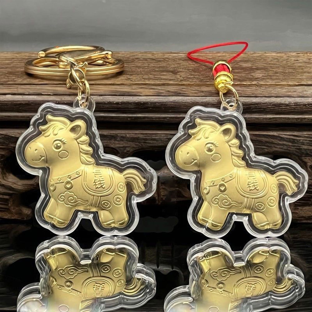 จี้ห้อยกระเป๋าตกแต่ง Lucky Zodiac Horse พวงกุญแจเชือกเส้นเล็กเลียนแบบฟอยล์สีทอง 1 ชิ้น - รูปที่ 3