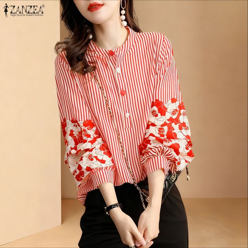 ZANZEA สื้อผู้หญิงแขนครึ่งลายดอกไม้ ดีไซน์สำนักงานหรือลำลอง - รูปที่ 3