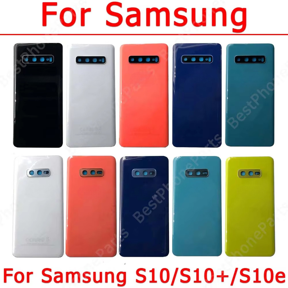 1pcs ฝาหลังแบตเตอรี่สําหรับ Samsung Galaxy S10 Plus + S10e ฝาหลังกรณีพร้อมอะไหล่ทดแทน Adhensive