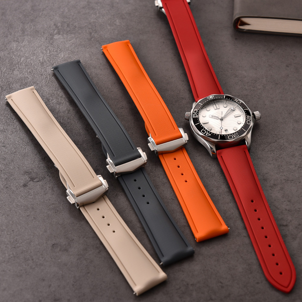 Premium Grade Soft FKM Rubber Watch Strap 20mm 21mm 22mm Perfect Fit Flat End Universal Quick Releas