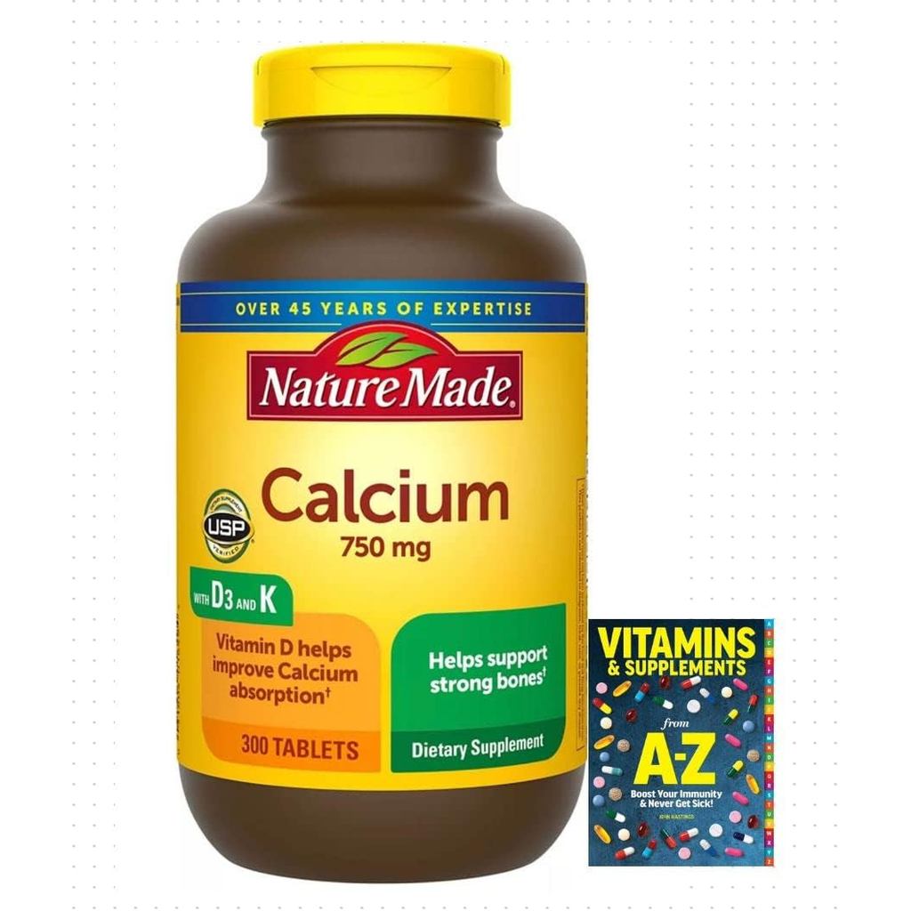 Adventure Home Calcium 750 mg พร้อมวิตามิน D3 และ K ผลิตภัณฑ์เสริมอาหารสําหรับพอร์ตกระดูก 300 เม็ด+ค