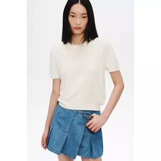 H&M(เอชแอนด์เอ็ม) เสื้อทอเนื้อละเอียดดีไซน์แขนพอง Women Fine-knit puff-sleeved top 1323988_1