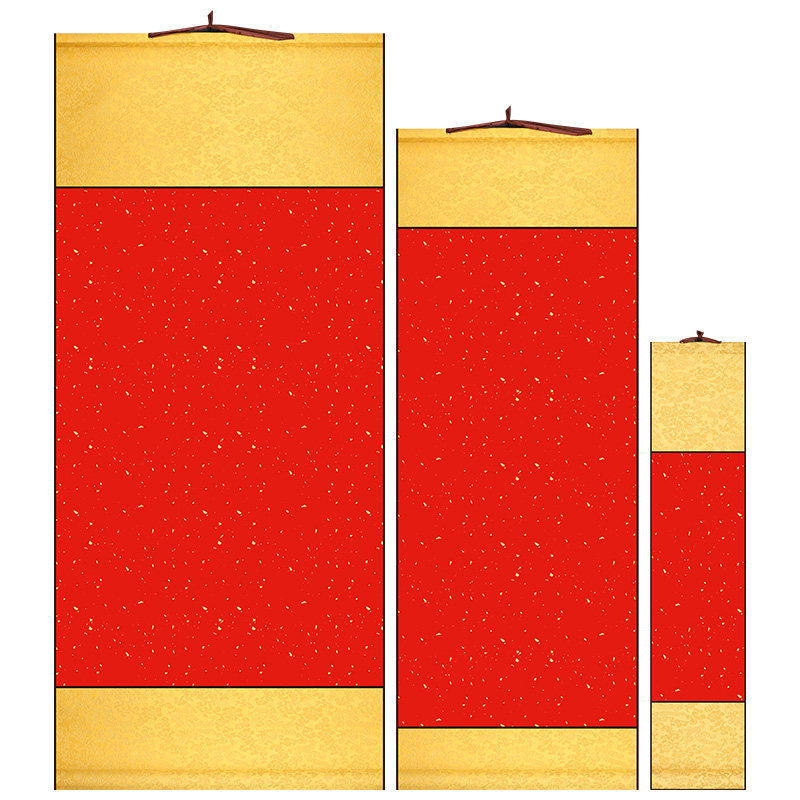 Jiyingzhai Wannianhong กระดาษข้าวทองโรยเปล่าแขวนเลื่อนเขียนสี่ตัวอักษร Couplet Fushou Happy Character กระดาษข้าว Scroll Aya ผ้าติดตั้งภาพวาดเปล่า Half-Life Half-