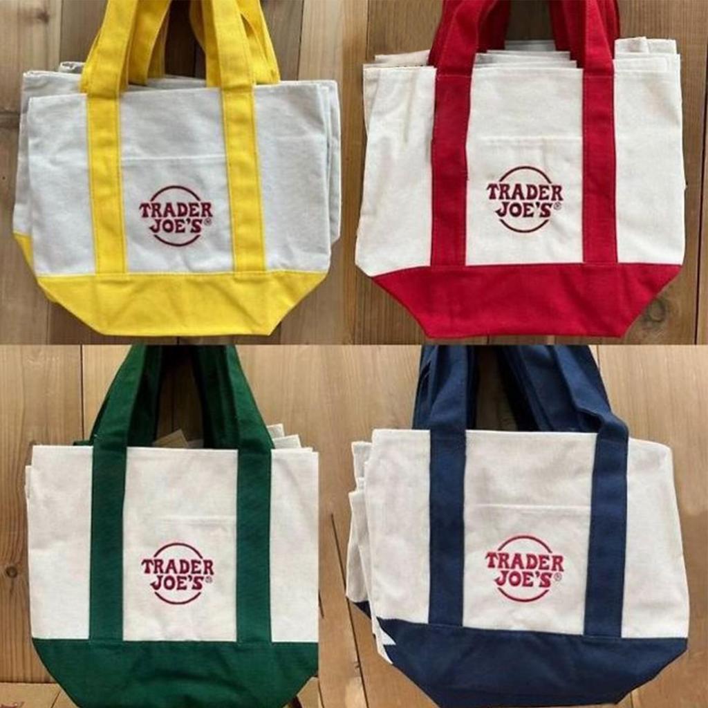Trader Joes Mini Totes 4 สีคลาสสิกแฟชั่นผ้าใบแบบใช้ซ้ําได้สําหรับผู้หญิงไม่มีแท็ก lameintmy