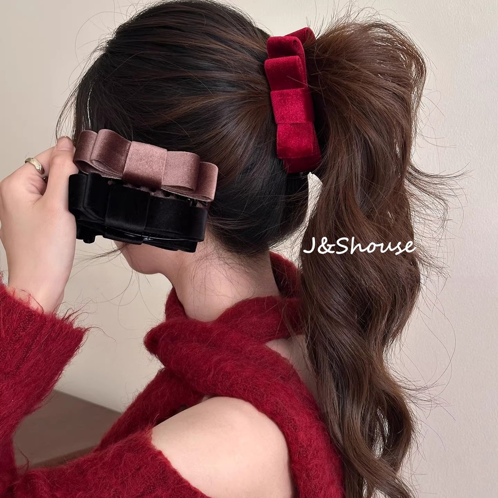 KF1256 คลิปหนีบผมหางม้าแบบโบว์สไตล์เกาหลี ทำจากกํามะหยี่ สำหรับผู้หญิง