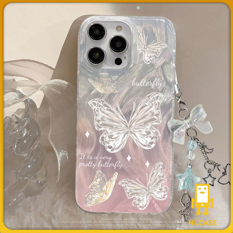 สร้อยข้อมือผีเสื้อแฟนตาซีหวานขนนกกรณีโทรศัพท์ เคส5 13 11 17 air 12 16 14 Pro Max X XR XS Max 14 15 7 8 Plus