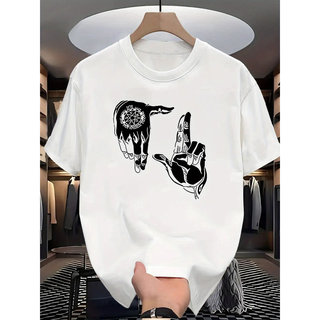 ทีเชิ้ตพิมพ์ยกน้ำหนักสีขาวสำหรับผู้ชาย - ดีไซน์ยิมและลำลองพร้อมกราฟิกดัมเบล Bicep Curl, Brea