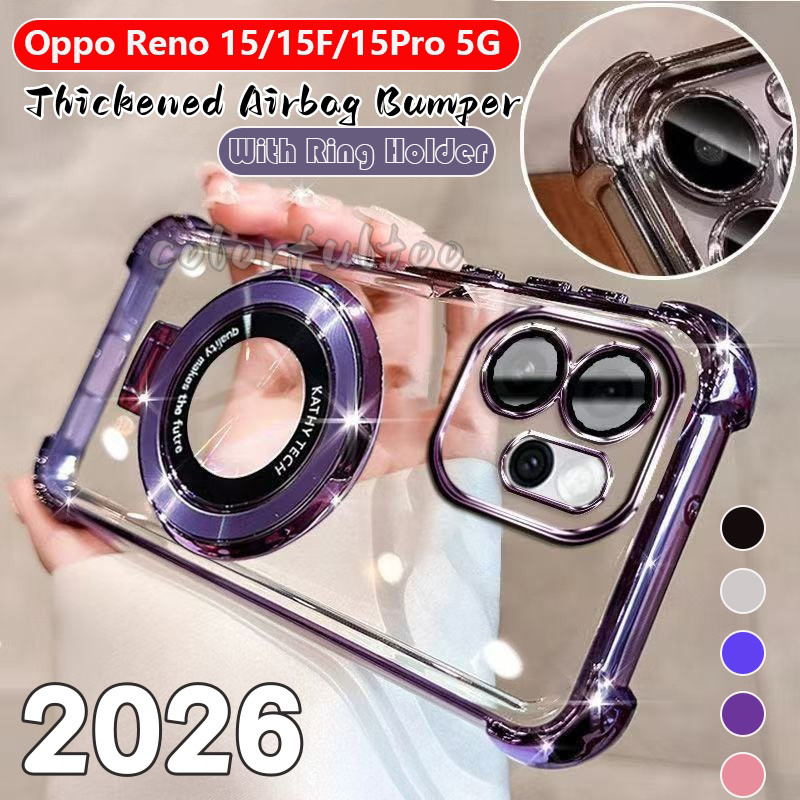 Oppo Reno 15F 2026ปลอกอ่อนสําหรับOppo Reno 15 Pro Max Mini 15FS Reno15Pro 5G Clear Jellyกันกระแทกพร้อมขาตั้งแม่เหล็กผู้ถือหนาถุงลมนิรภัยกันชนฝาครอบโทรศัพท์Shell