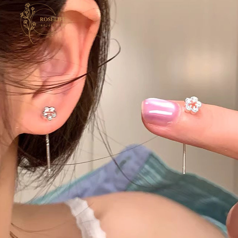 Roselife 1 คู่ S925 พู่เงินดอกไม้ Drop ต่างหูสําหรับผู้หญิง Hypoallergenic Dangling หูเครื่องประดับอุปกรณ์เสริม