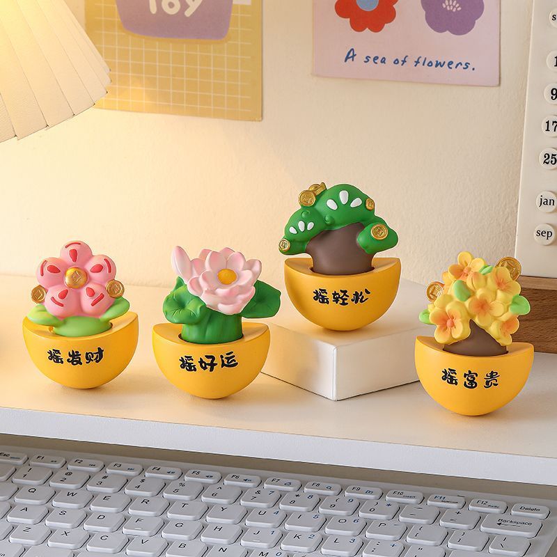 Hot Sale#Cute Shakeable Roly-Poly Ornament Office Desk Decoration Wealth-Attracting Stress Relief He