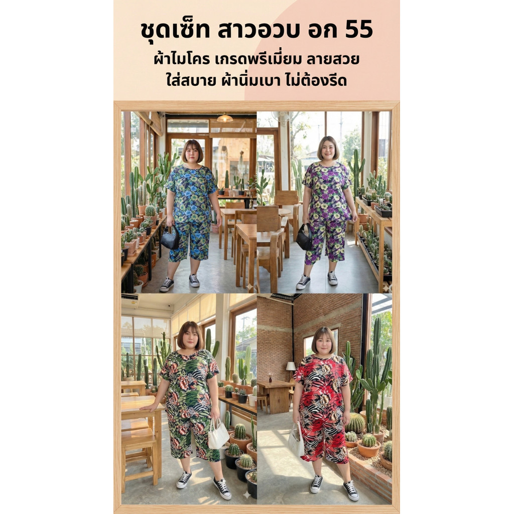 ชุดเซ็ทสาวอวบ สาวพลัสไซส์ อก 55~58 ได้ทั้ง เสื้อ+กางเกง ผ้าไมโครใส่สบาย สาวอวบ สาวไซส์ใหญ่ สาวพลัสไซส์ ใส่ได้ KIT006
