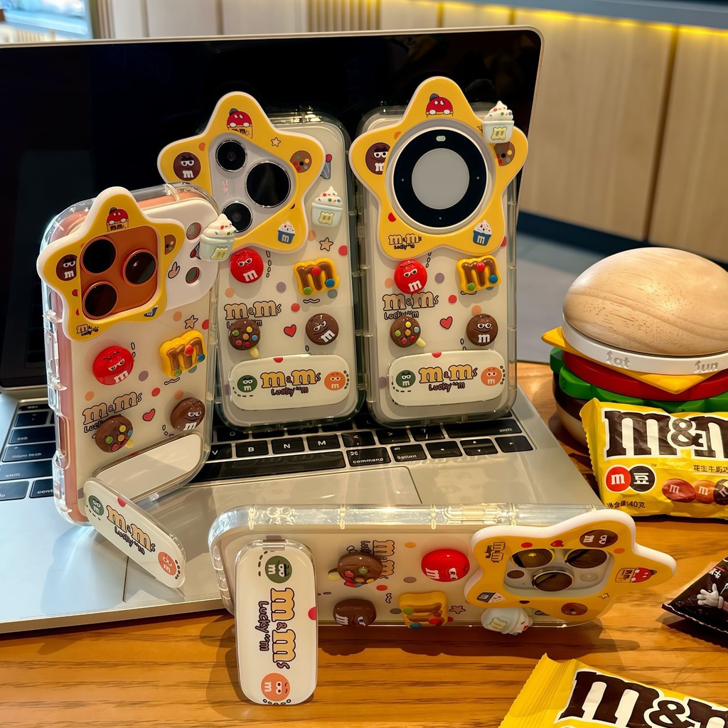 3D Chocolate M-Bean Stand เคส iPhone เหมาะสําหรับ iPhone 17 pro max 17air 16 pro max 16plus 15 pro m