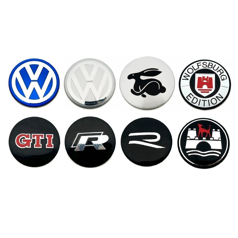 4 ชิ้น/เซ็ต 56 มม.60 มม.65 มม.Wolfsburg ขอบล้อกลางฝาครอบสติกเกอร์สําหรับVW VOLKSWAGEN hubcapโลโก้Tyre hubหมวกGTIกระต่ายR badge