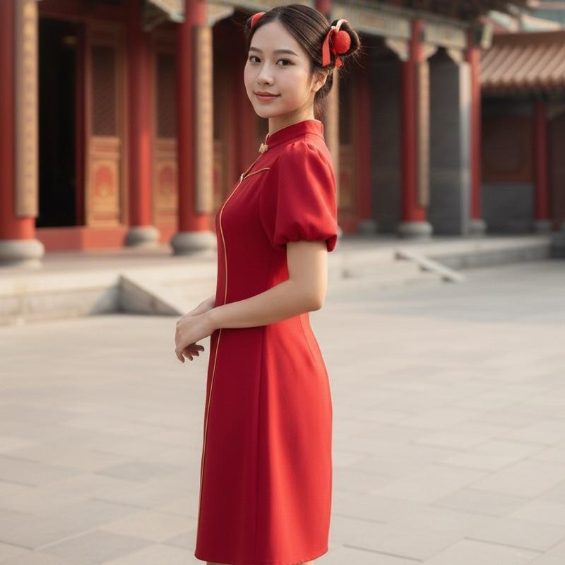 D178  ชุดตรุษจีนกี่เพ้าDarin Dress ความยาวยาว33-34นิ้ว มีไซส์ S-2XL - รูปที่ 5