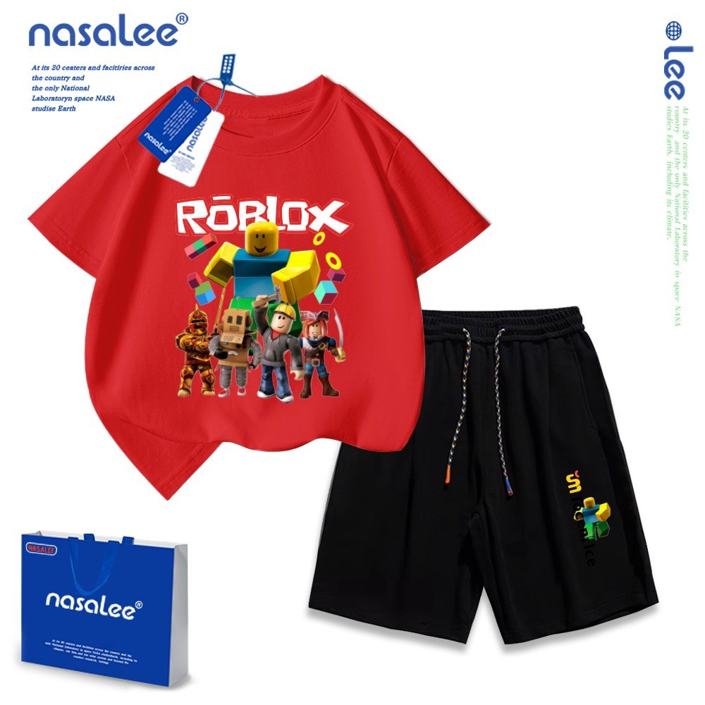 【จัดส่งไทย】ชุดเซ็ต 2ชิ้น BOB NASA ชุดแฟชั่นเด็ก Robloxลายการ์ตูน เสื้อยืดเด็ก+กางเกงขาสั้นเด็ก กางเกงขาสั้นเด็ก Cotton ช