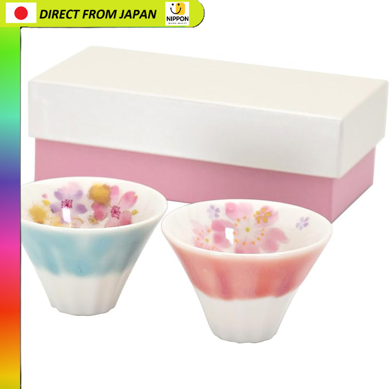 【From Japan】
Blue Pink Ceramic Mount Fuji Pair Sake Cups Size W17 D8.5 H5.7 Perfect for enjoying sak