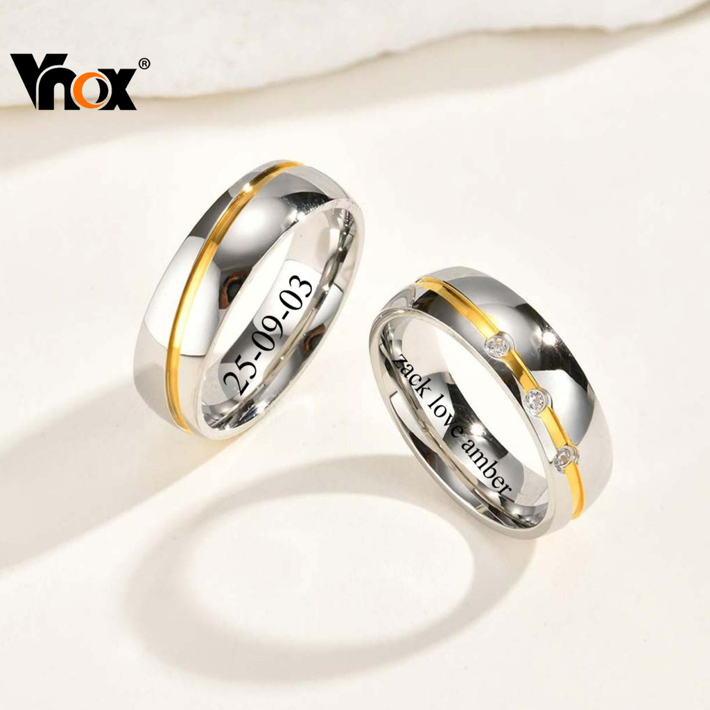 VNOX วีน็อกซ์ แหวนคู่แต่งงานสแตนเลสสีเงินและทอง - ออกแบบได้เอง เครื่องประดับเจ้าสาวสำหรับหมั้นและสมรส