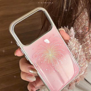 ดอกไม้ไฟสีชมพูชุบทองผล TPU electroplated กรอบเงินเรียบกาว designcase สําหรับ iphone 11 12 13 14 15 16 17 pro max กรณี