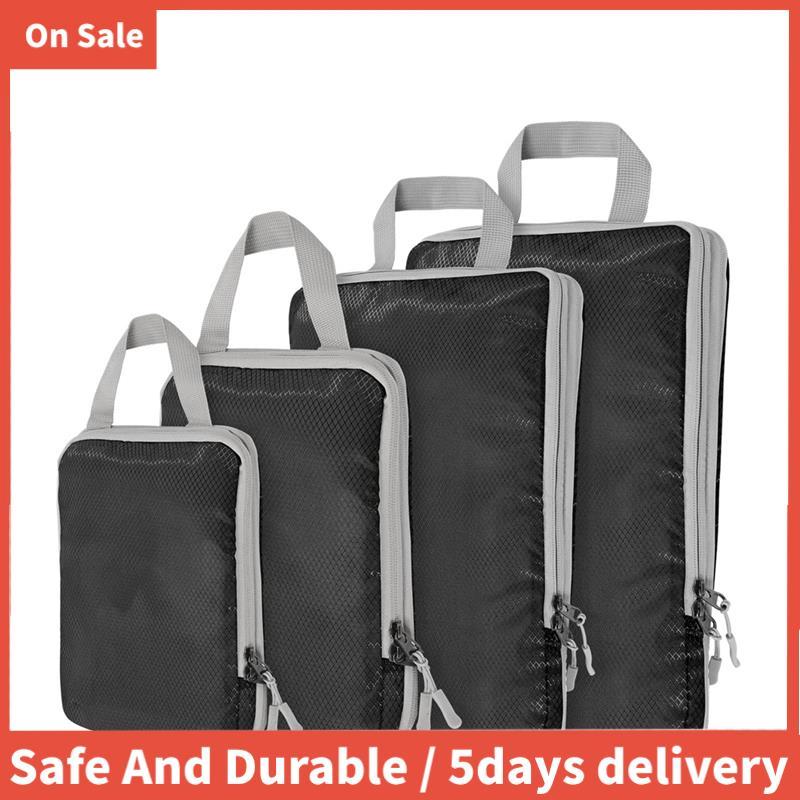 4 ชุด Ultralight Packing-Cubes การบีบอัด Packing-Cubes กระเป๋าเดินทางสีดําสําหรับกระเป๋าเดินทาง Orga