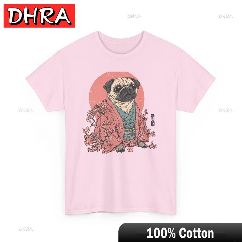 KEMEJA Pug Wearing Kimono Japanese T-Shirt Japanese Travel Aesthetic Shirt Fresh T-Shirt Creative St