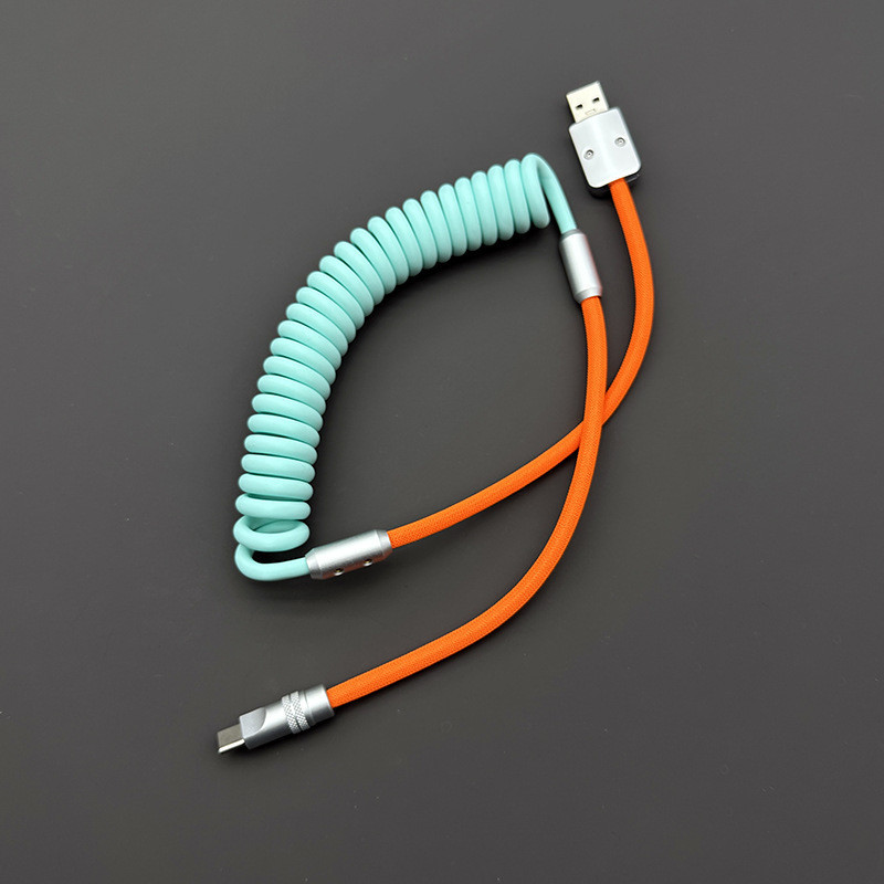 สายชาร์จสปริง Coiled Aviator Cable Custom Colour Silicone Wire Type C Fast Charge