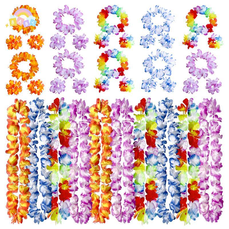 ชุดดอกไม้ประดิษฐ์ Hawaiian Leis และ Garland สำหรับงานแต่งงาน วันเกิด และการตกแต่งปาร์ตี้ชายหาดแบบทรอปิคอล