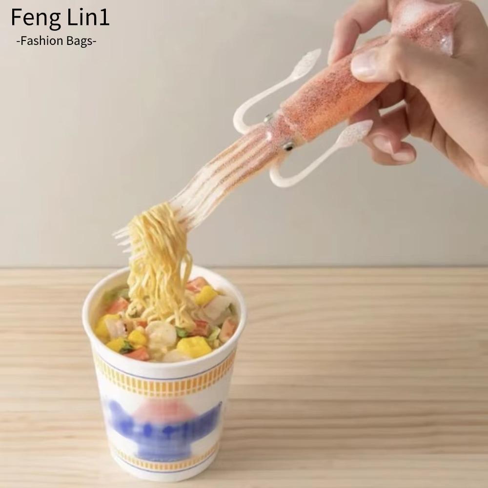 FLIN Octopus Noodle Fork, Squid-Shaped Heat-Resistant Food Picks, Funny Cooking Tools 3-in-1 Portabl
