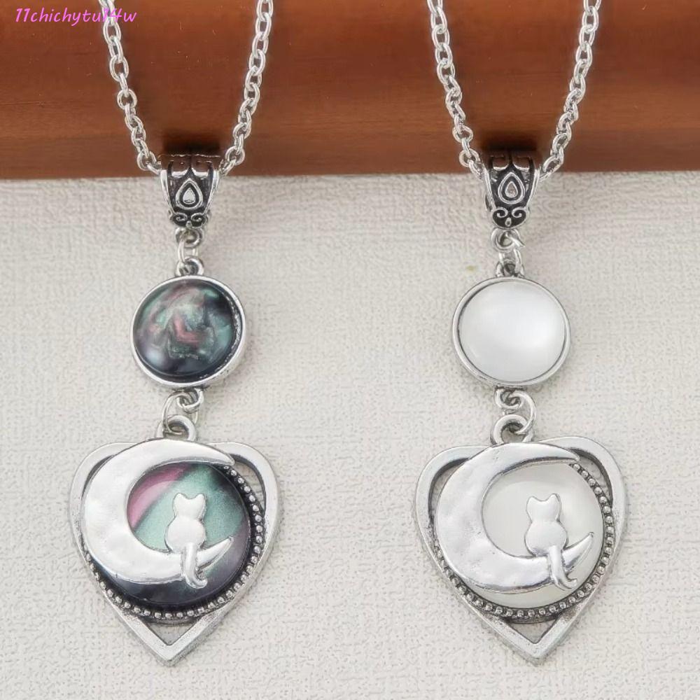 สร้อยคอ Chichytu14w Moon Cat สังกะสีอัลลอยด์ สไตล์พังค์โกธิก สำหรับวันทุกวันและเสื้อกันหนาว