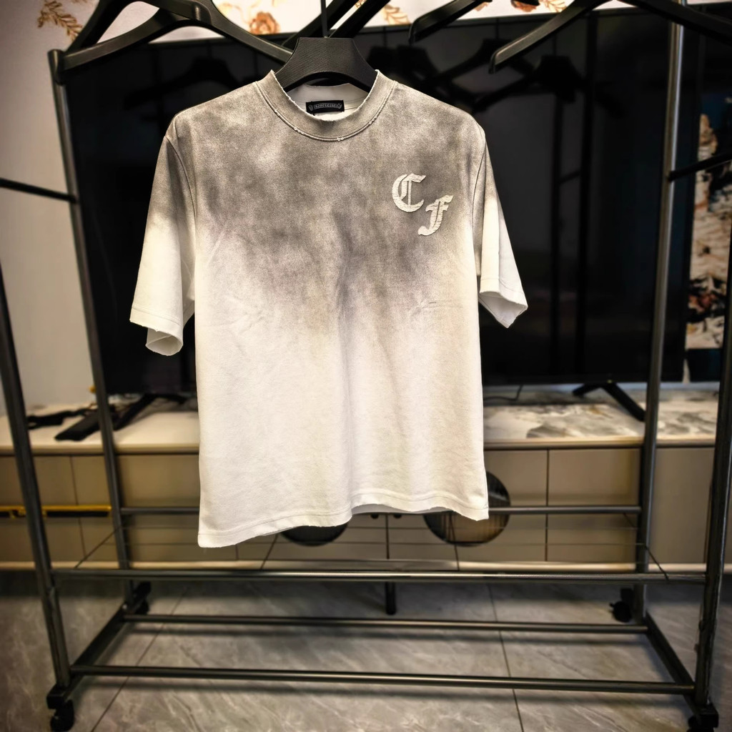 XIS4 Chrome Hearts Summer Laser Burned Patch Embroidery Couple Style Short Sleeve T Shirt