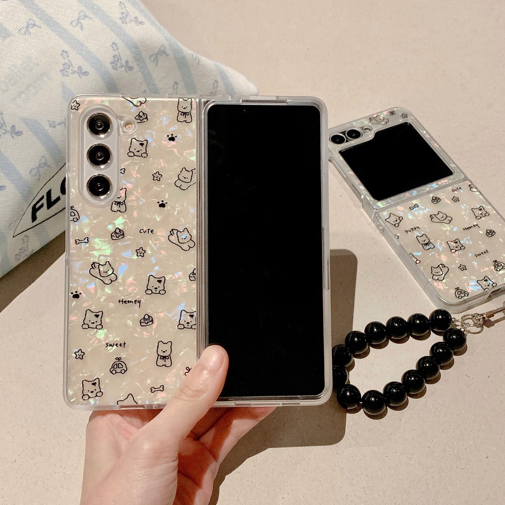 น่ารัก West Highland ลูกสุนัข โซ่ห้อยลูกปัด เคส Samsung Galaxy Z Fold 7 6 5 4 พลิกปก Z Flip 7 6 5 4 Case