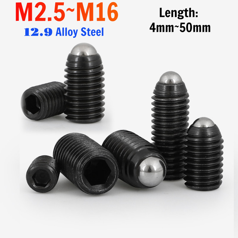 12.9 เกรดสีดํา Hex ซ็อกเก็ตหกเหลี่ยม Allen ฤดูใบไม้ผลิ Ball Plunger Grub จุดชุดสกรู Bolt M2.5 M3 M4 M5 M6 M8 M10 M12 M16