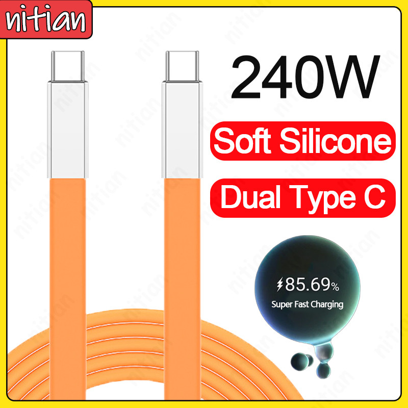 6A Type C ถึง Type C สายชาร์จแบบแบน 240W Fast Charging สายชาร์จโทรศัพท์ซิลิโคนเหลว USB2.0 สายเคเบิลข้อมูลสําหรับโทรศัพท์มือถือ/แท็บเล็ต/แล็ปท็อป