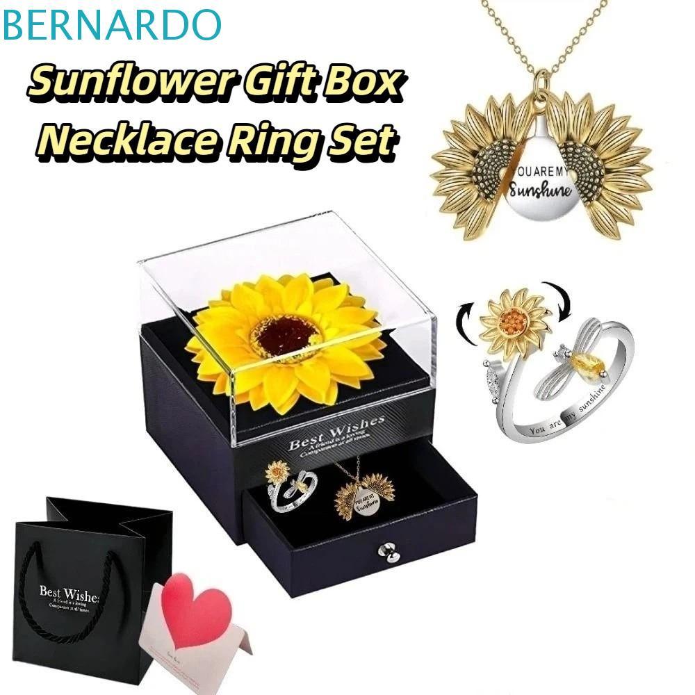เบอร์นาร์ดโอ สร้อยคอวันวาเลนไทน์,แหวนหมุนกล่องของขวัญดอกทานตะวันหรูหราสร้อยคอรัก,ดอกทานตะวันไฮโปอัลเลอร์เจนิกเหล็กไทเทเนียมกล่องของขวัญดอกทานตะวันจี้แม่วั