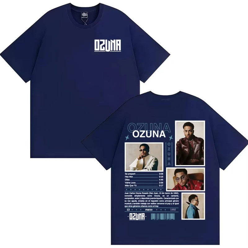 KEMEJA 2026 Rapper ฤดูใบไม้ผลิ/ฤดูร้อน Ozuna อัลบั้มทัวร์เสื้อกราฟิกแฟชั่นผู้ชายสไตล์ฮิปฮอป Vintage 