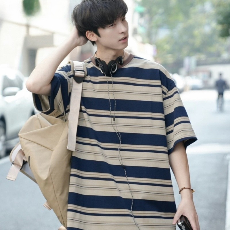 Chaistyle แขนสั้นลายทาง วินเทจ เสื้อผ้าผู้ชาย ผ้าดีใส่สบาย สไตล์เกาหลี เสื้อผ้าแฟชั่น ใส่ได้ทั้งชายหญิง