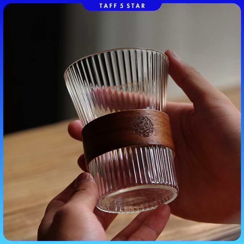 GIANIXI Aesthetic Glass Coffee Tea แก้วแขนไม้ญี่ปุ่น 300ml - GN14