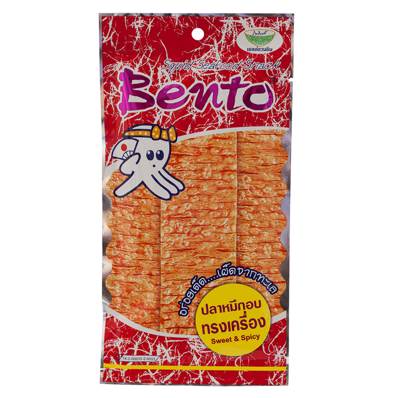 เบนโตะปลาหมึกอบทรงเครื่อง 18กรัม  Bento Squid Sweet & Spicy 18g. [หมายเลขบาร์โค้ด 8850157400107]