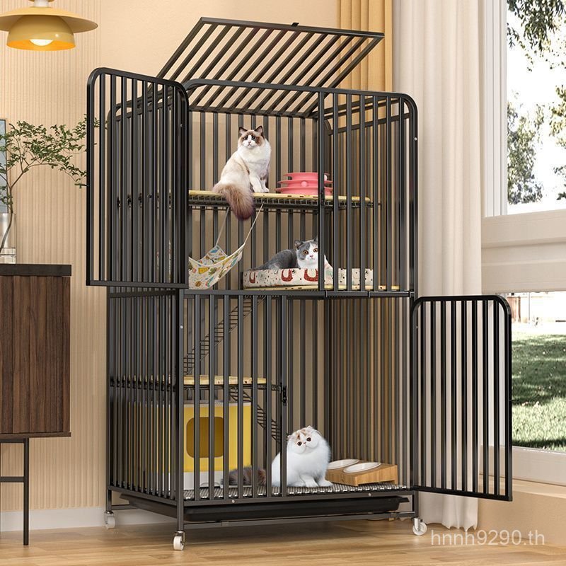 สองชั้นในครัวเรือนแมว All-in-One House ฟรีพื้นที่ห้องน้ําแมวในร่ม Villa House พร้อมกรงแมวขนาดใหญ่ 0T