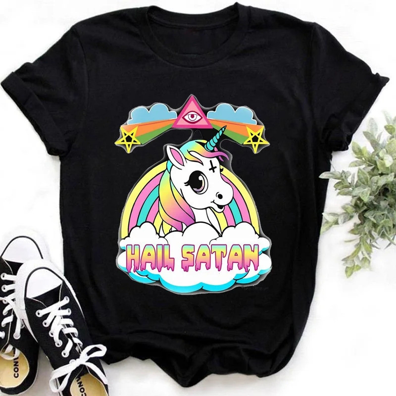 เสื้อยืด Hail Satan แฟชั่นผู้ชาย แขนสั้น ผ้าฝ้าย เสื้อผ้าแฟชั่น