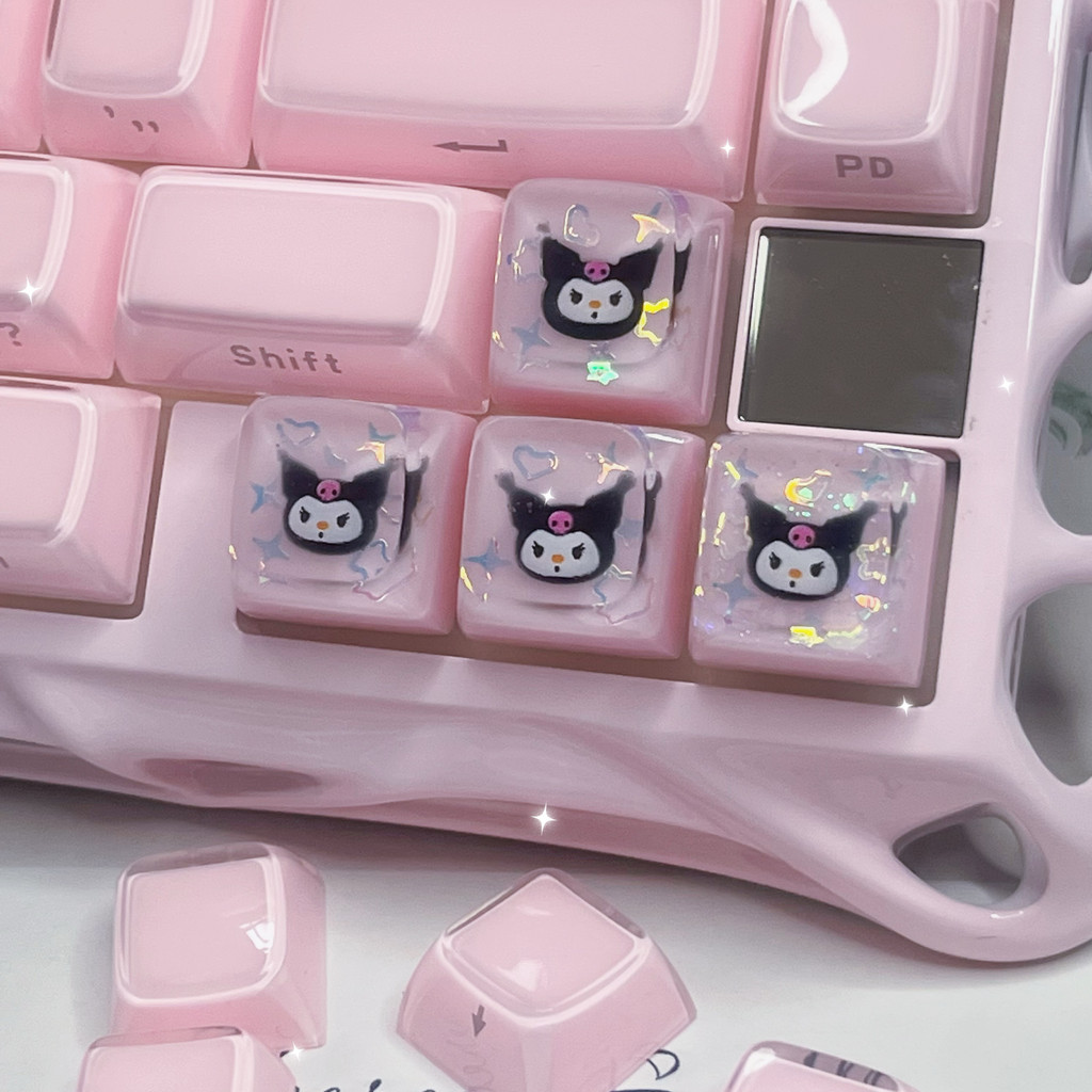 sa keycap keycap DIY ที่กําหนดเองที่ไม่ซ้ํากัน Sanrio Keycap โปร่งแสง Kuromi อีพ็อกซี่สีชมพูสาว Univ