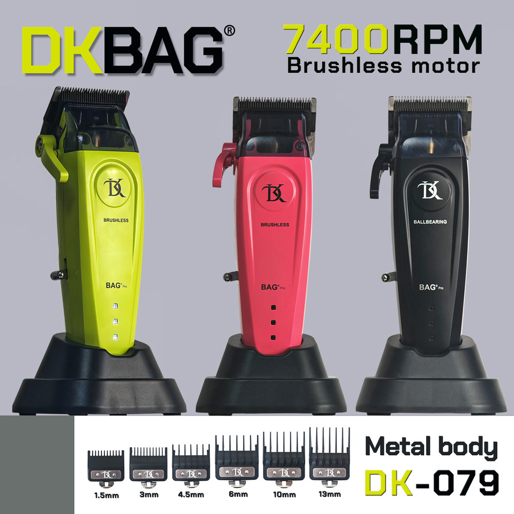 DK079 โลหะทั้งหมด Professional มอเตอร์ไร้แปรง 7400RPM ปัตตาเลี่ยนผมไฟฟ้า DLC FADE ใบมีดฐานชาร์จ 5 ปรับ