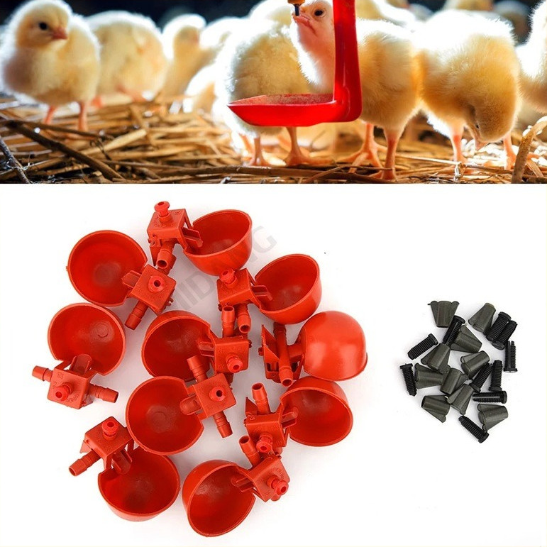 ถ้วยให้น้ำอัตโนมัติ ถ้วยน้ำไก่ สีแดง ใช้กับท่อ 9mm น้ำเต็มออกเอง ถ้วยน้ำนก ถ้วยน้ำไก่ชน