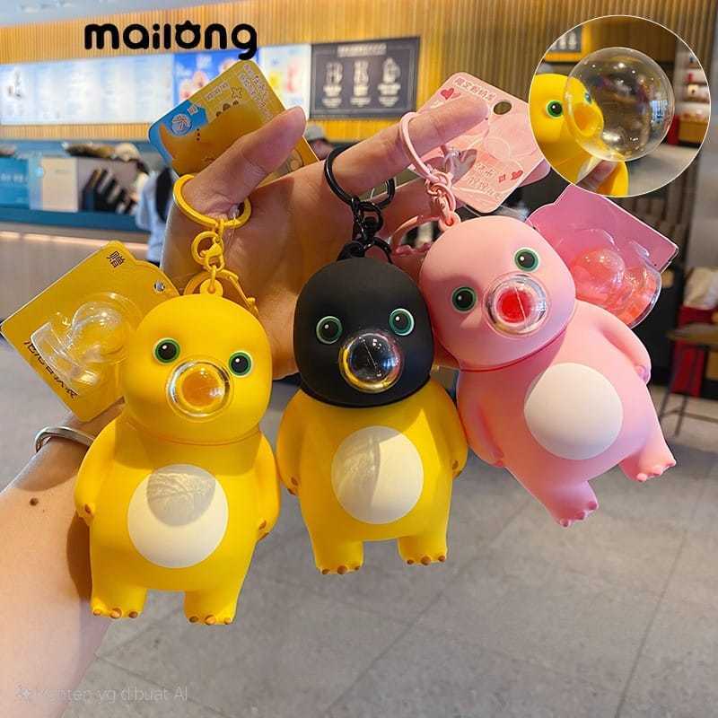 GANTUNGAN Nailong พวงกุญแจจัมโบ้ฟองขนาดใหญ่ Dino พวงกุญแจสีเหลือง Nailong เครื่องประดับน่ารัก