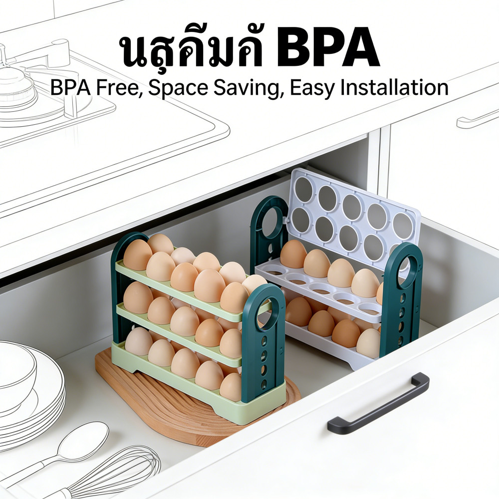 เก็บไข่ BPA ตู้เย็น อาหารปลอดภัย พลิกกล่อง จัดเก็บกลับ แบบข้างประตู