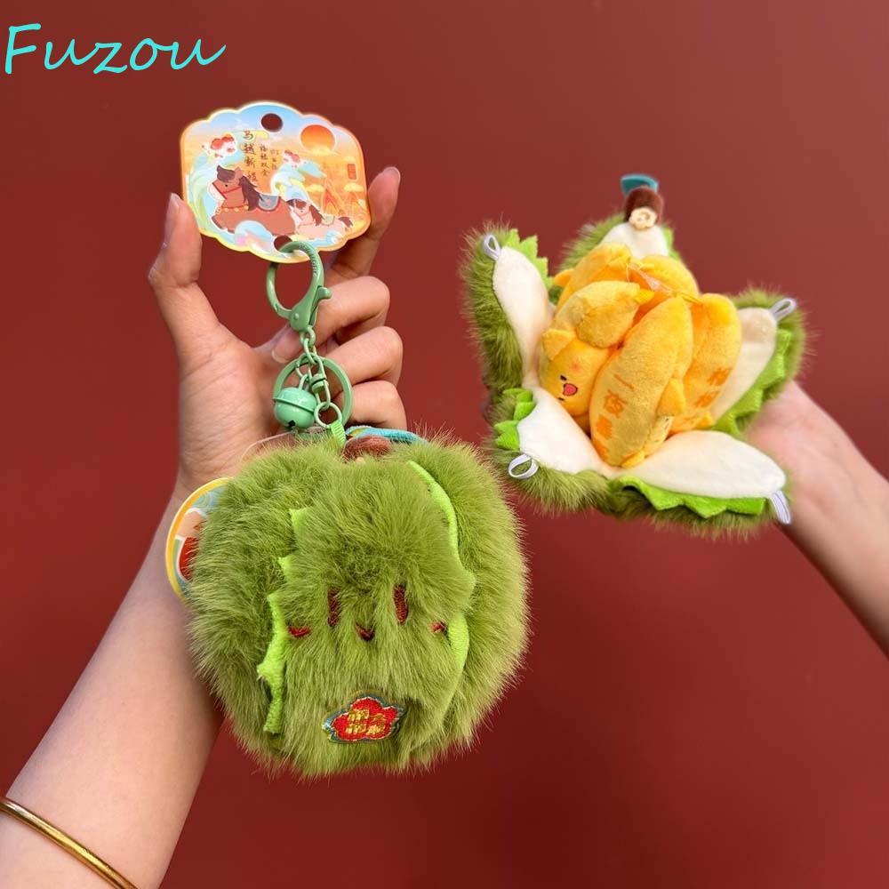 FUZOU พวงกุญแจผลไม้ลอกได้, มังคุดนุ่ม Creative Tangerine Key Ring, Creative Durian PP Cotton จี้ตุ๊ก