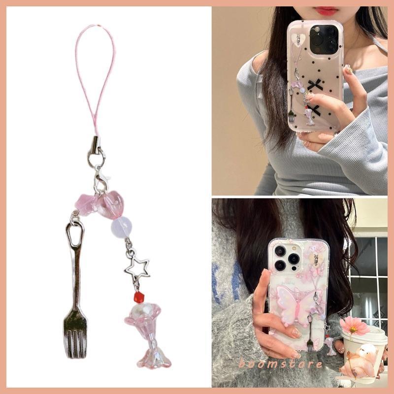 Boom Lovely Beaded Fork Phone Accessory Trend Phone Charm สําหรับผู้หญิงพวงกุญแจลูกปัด