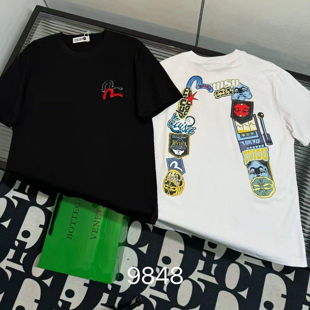 Ecv Mens Street Wear เสื้อยืดแขนสั้นพิมพ์ลายสไตล์ใหม่ เหมาะสำหรับทั้งผู้ชายและผู้หญิง รอบคอยางยืด ทร